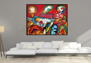 Når latter bliver til fællesskab. 120 x 90 cm.